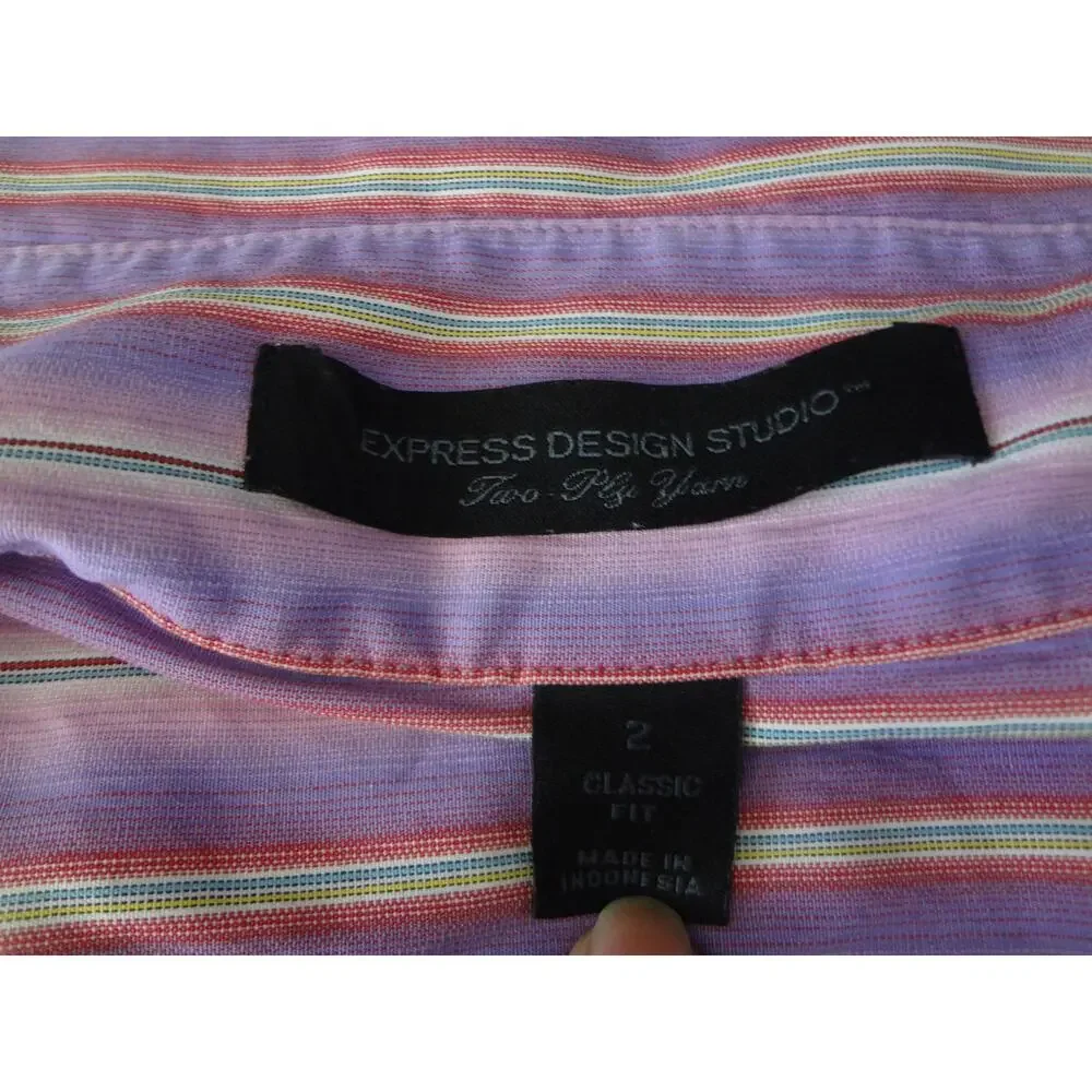 Vintage 90s Y2K Express Purple Pink Striped Button Down Top Womens 2 Work Cotton